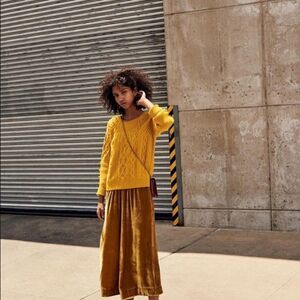 Madewell cable knit mustard pom pom sweater Size XS